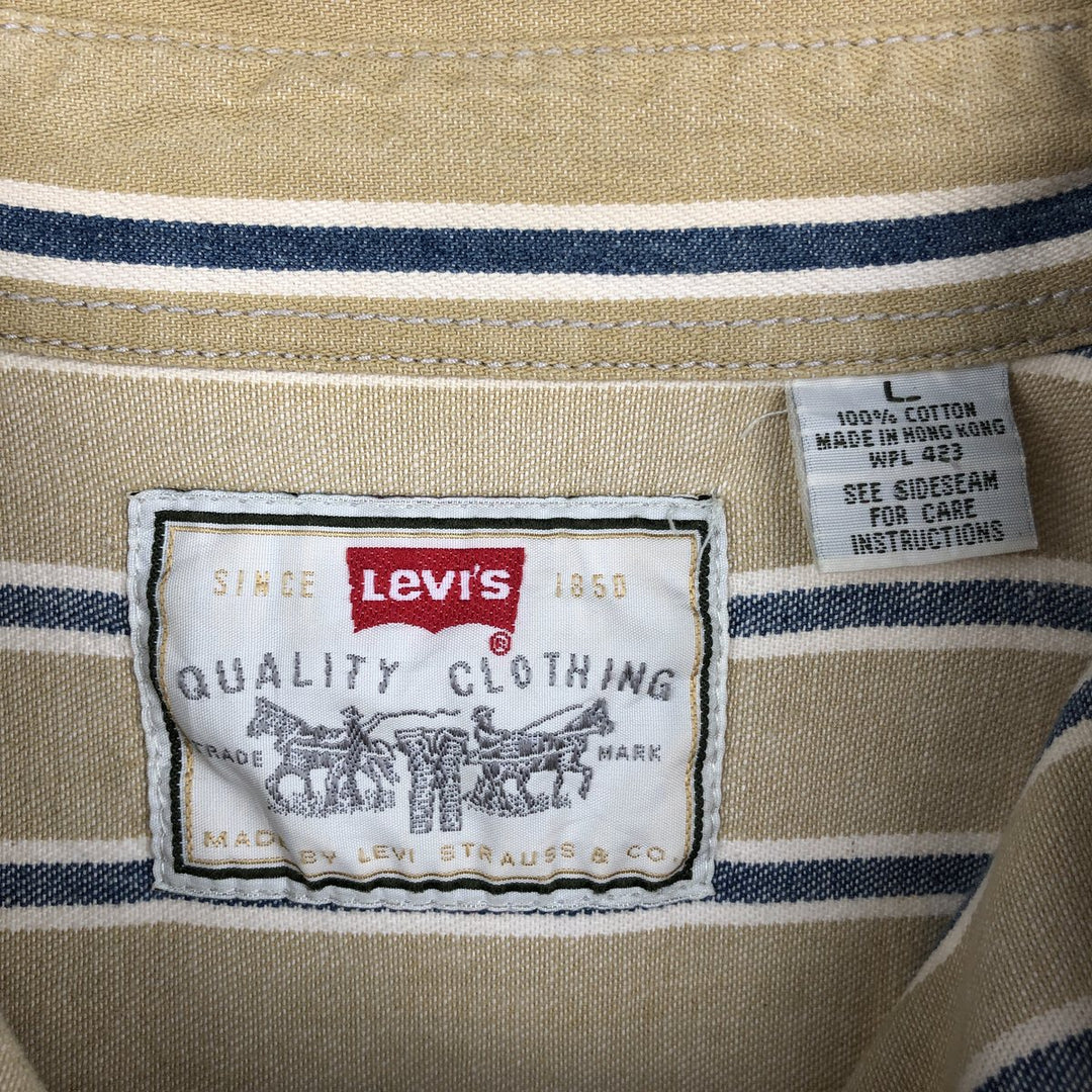 90'S Levi's Stripe Pattern Long-Sleeve Button-Down Denim Shirt, Men's Size L (Equivalent), Vintage cotton yellow type Vintage Second Hand