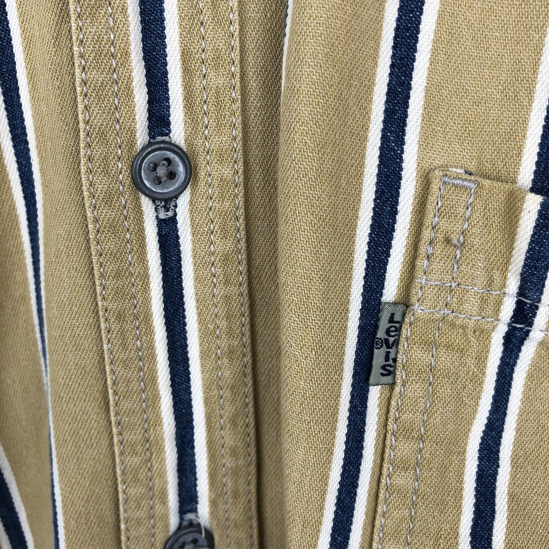 90'S Levi's Stripe Pattern Long-Sleeve Button-Down Denim Shirt, Men's Size L (Equivalent), Vintage cotton yellow type Vintage Second Hand