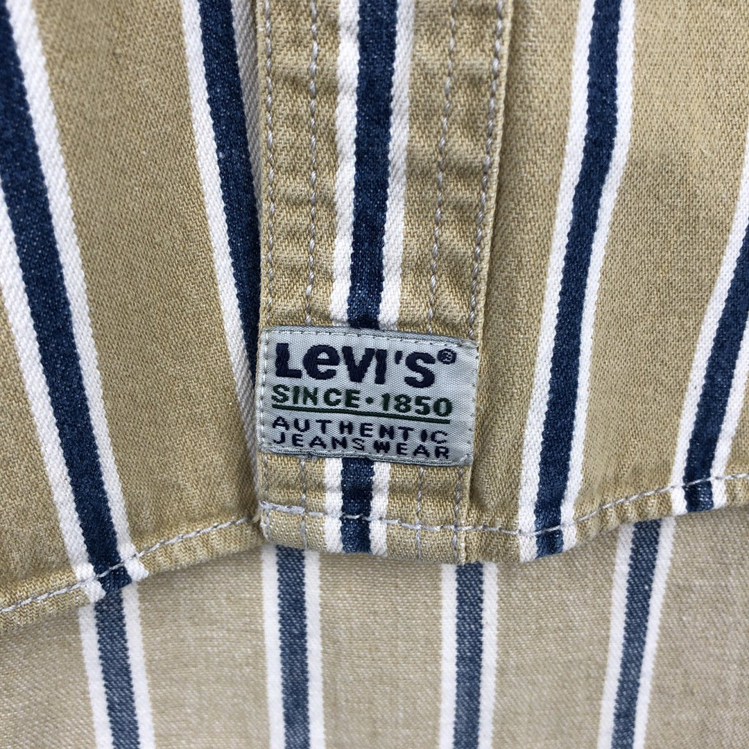 90'S Levi's Stripe Pattern Long-Sleeve Button-Down Denim Shirt, Men's Size L (Equivalent), Vintage cotton yellow type Vintage Second Hand