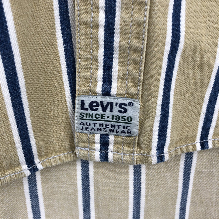 90'S Levi's Stripe Pattern Long-Sleeve Button-Down Denim Shirt, Men's Size L (Equivalent), Vintage cotton yellow type Vintage Second Hand