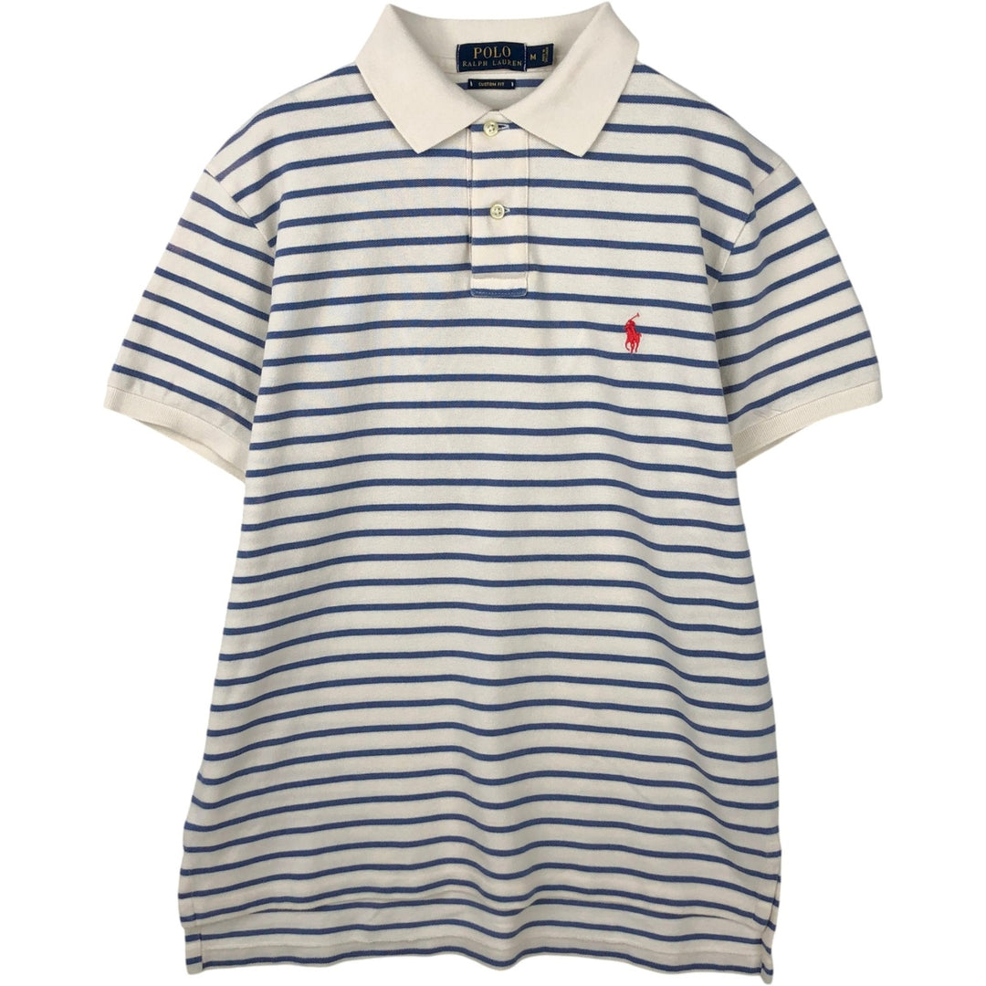 Ralph Lauren POLO RALPH LAUREN CUSTOM FIT short sleeve striped polo shirt men's size M cotton unbleached Vintage Second Hand