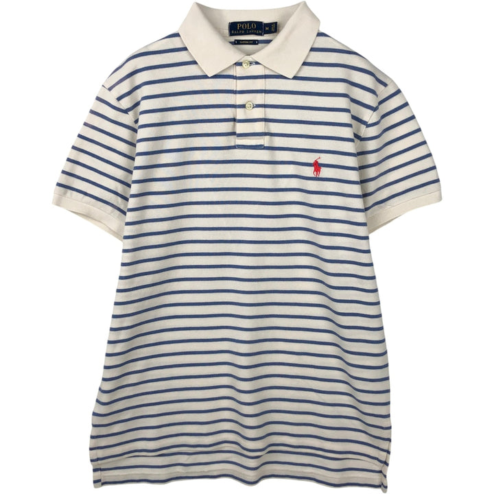 Ralph Lauren POLO RALPH LAUREN CUSTOM FIT short sleeve striped polo shirt men's size M cotton unbleached Vintage Second Hand