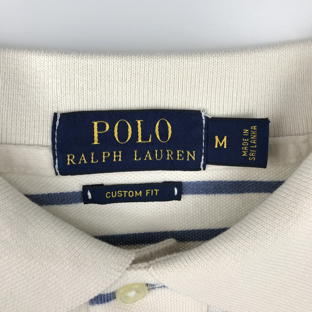 Ralph Lauren POLO RALPH LAUREN CUSTOM FIT short sleeve striped polo shirt men's size M cotton unbleached Vintage Second Hand