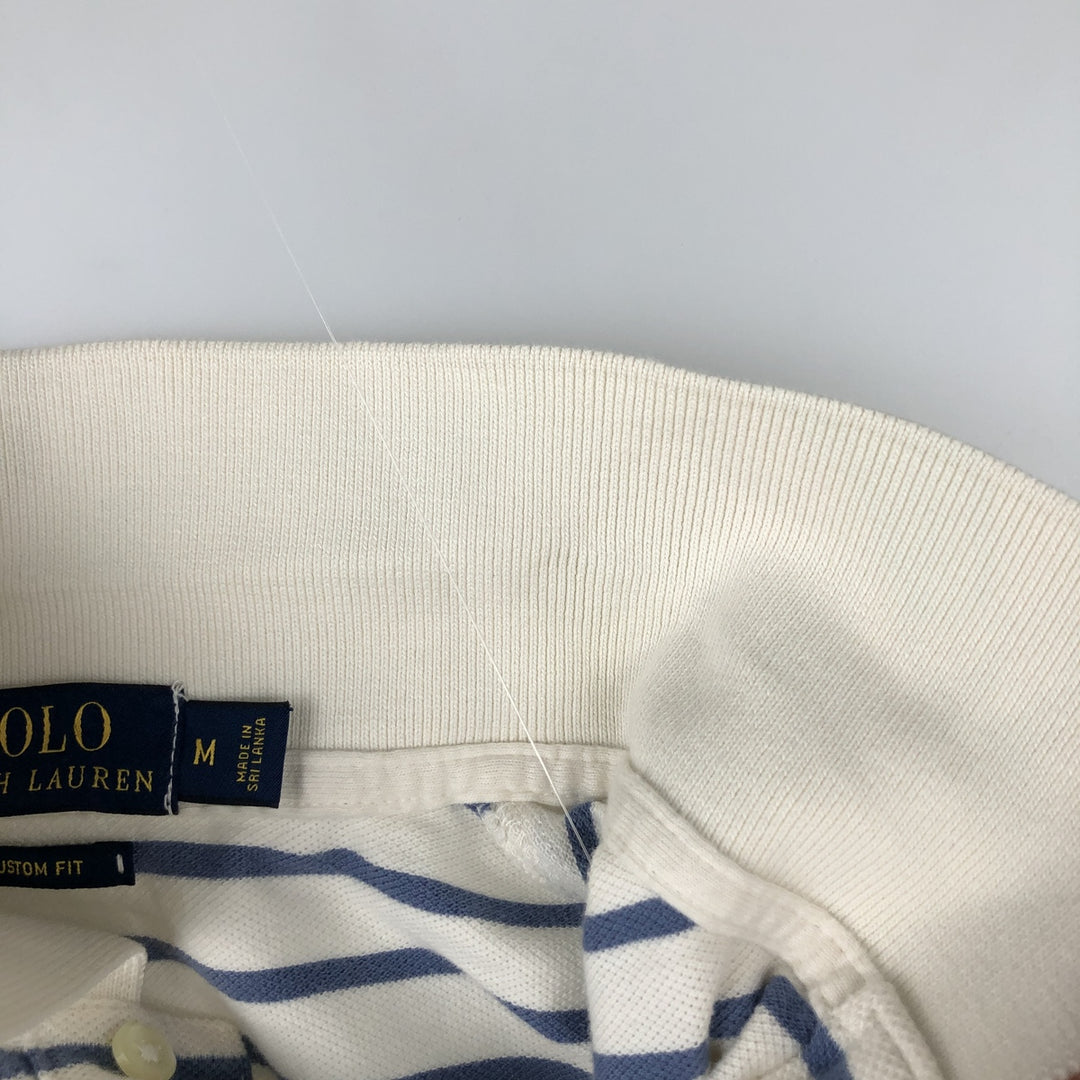Ralph Lauren POLO RALPH LAUREN CUSTOM FIT short sleeve striped polo shirt men's size M cotton unbleached Vintage Second Hand