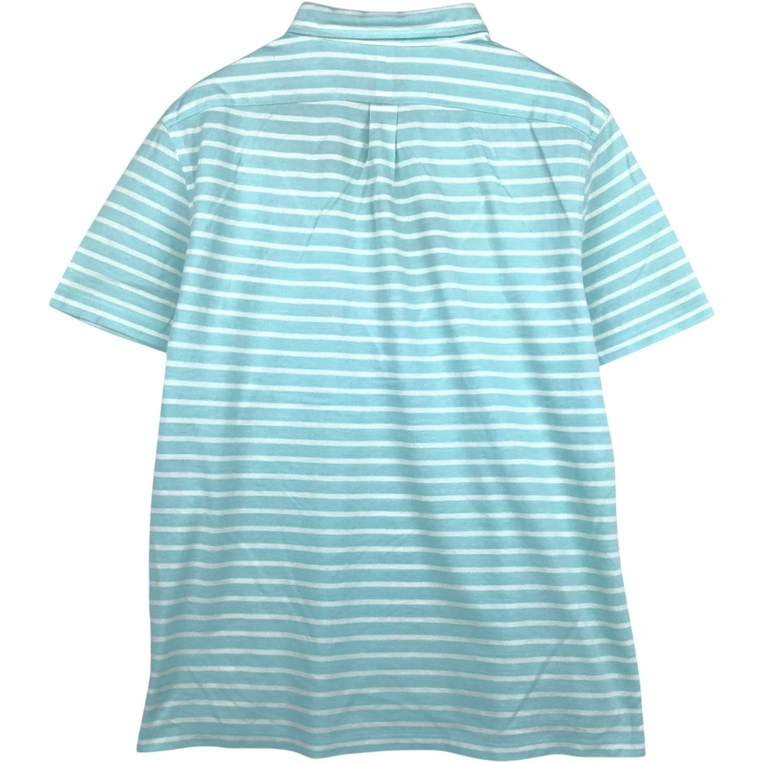 Ralph Lauren Knit Oxford Short-Sleeve Striped Button-Down Polo Shirt, Men's Size XL (approx.) cotton turquoise blue Vintage Second Hand