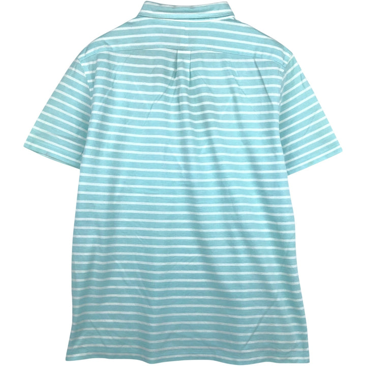 Ralph Lauren Knit Oxford Short-Sleeve Striped Button-Down Polo Shirt, Men's Size XL (approx.) cotton turquoise blue Vintage Second Hand
