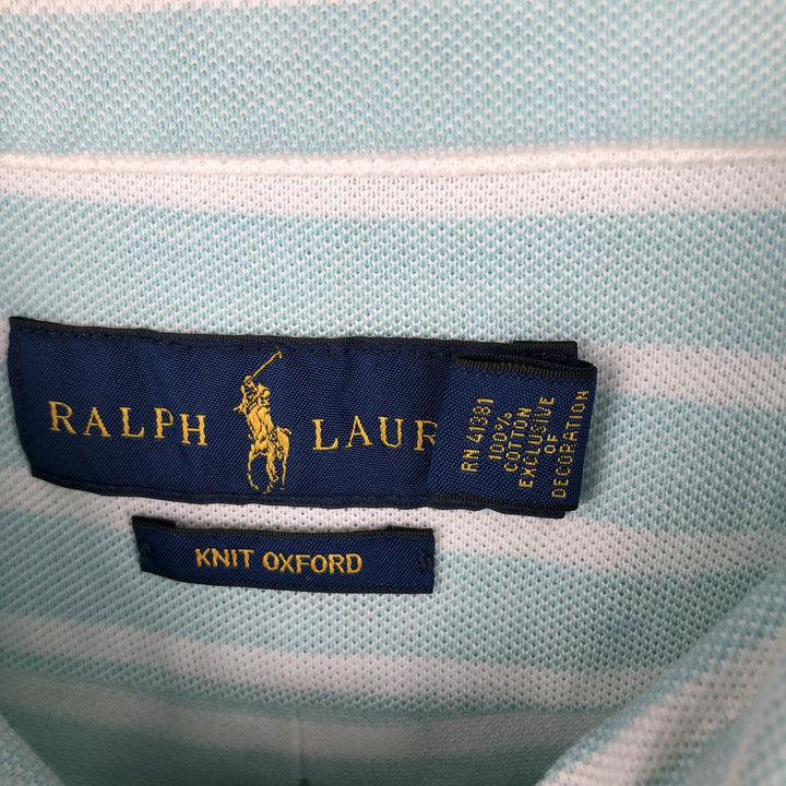 Ralph Lauren Knit Oxford Short-Sleeve Striped Button-Down Polo Shirt, Men's Size XL (approx.) cotton turquoise blue Vintage Second Hand