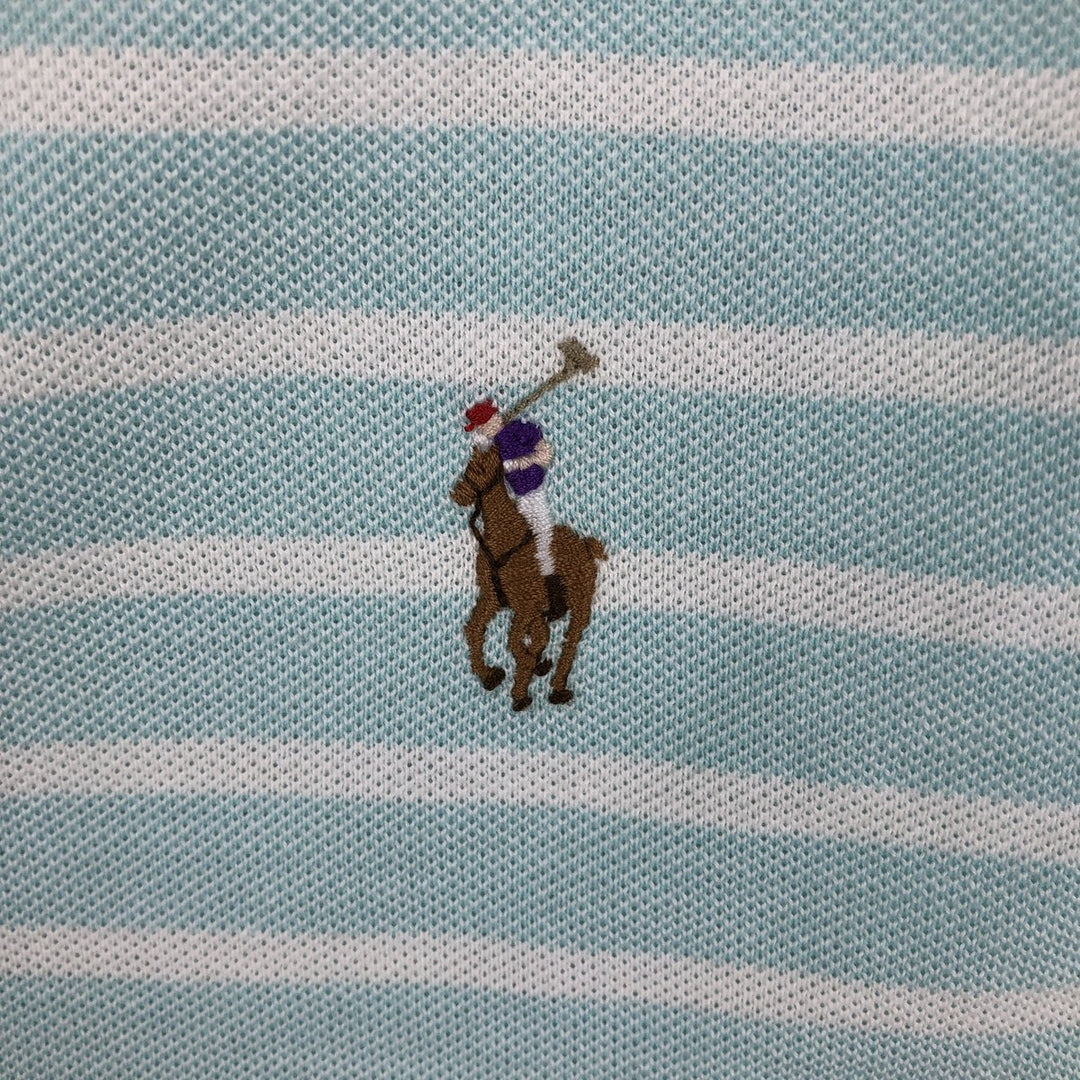 Ralph Lauren Knit Oxford Short-Sleeve Striped Button-Down Polo Shirt, Men's Size XL (approx.) cotton turquoise blue Vintage Second Hand