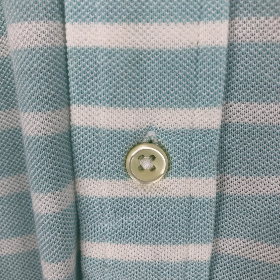 Ralph Lauren Knit Oxford Short-Sleeve Striped Button-Down Polo Shirt, Men's Size XL (approx.) cotton turquoise blue Vintage Second Hand