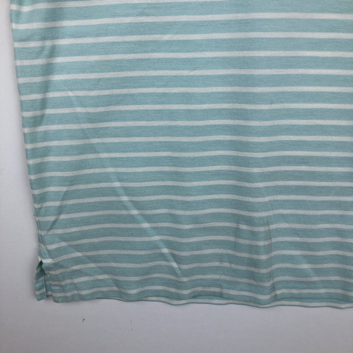 Ralph Lauren Knit Oxford Short-Sleeve Striped Button-Down Polo Shirt, Men's Size XL (approx.) cotton turquoise blue Vintage Second Hand