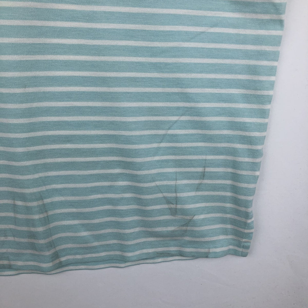 Ralph Lauren Knit Oxford Short-Sleeve Striped Button-Down Polo Shirt, Men's Size XL (approx.) cotton turquoise blue Vintage Second Hand