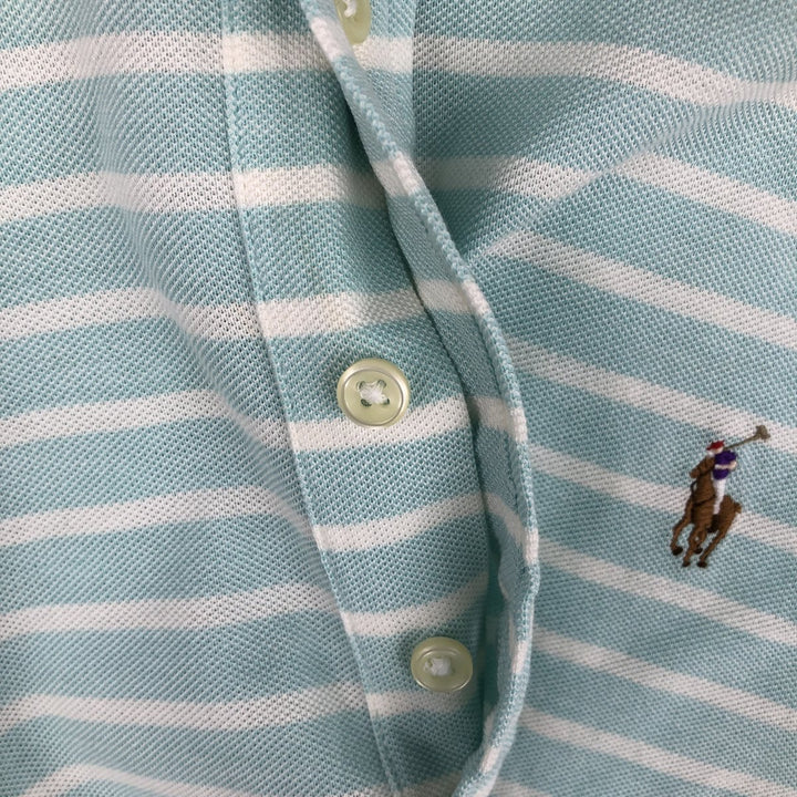 Ralph Lauren Knit Oxford Short-Sleeve Striped Button-Down Polo Shirt, Men's Size XL (approx.) cotton turquoise blue Vintage Second Hand
