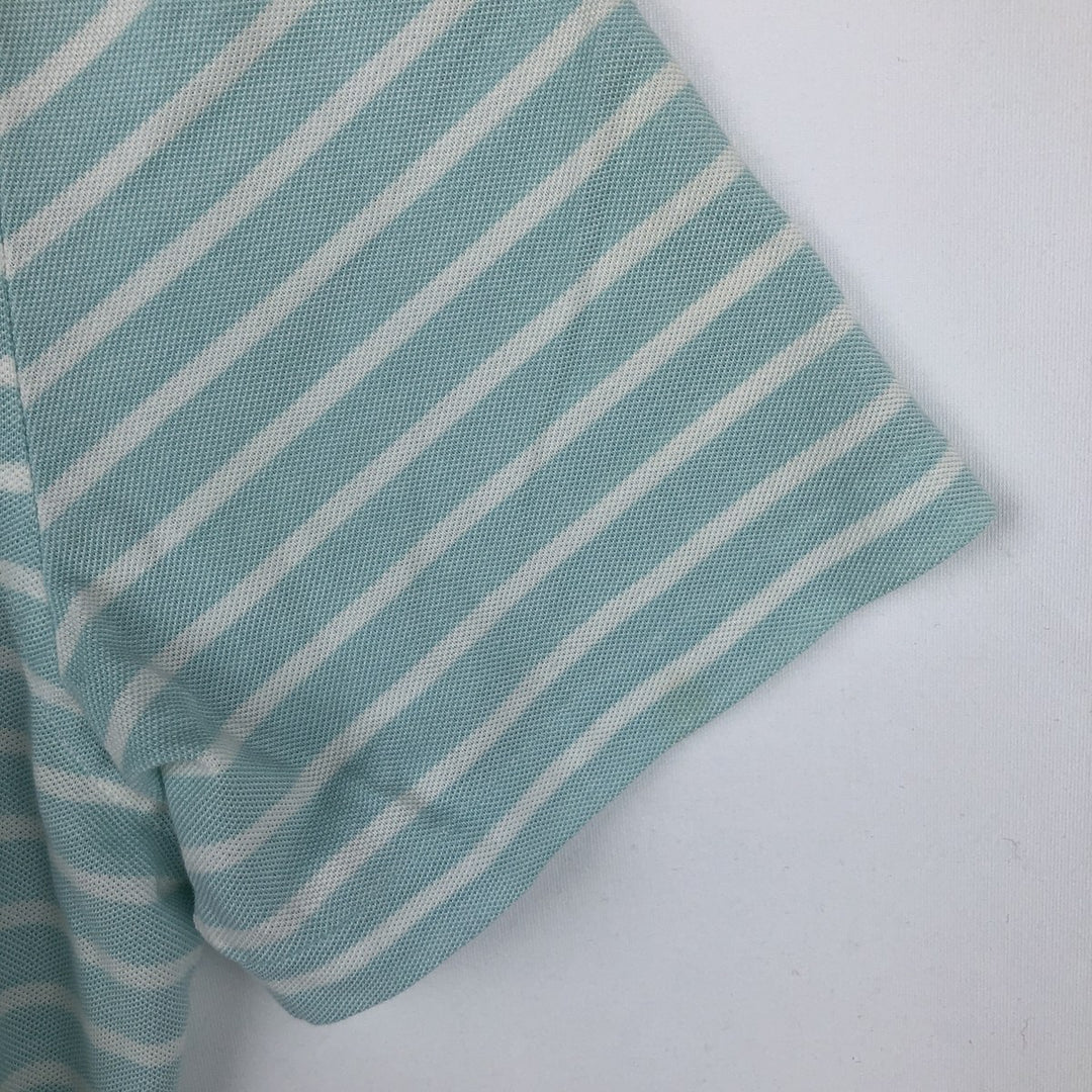 Ralph Lauren Knit Oxford Short-Sleeve Striped Button-Down Polo Shirt, Men's Size XL (approx.) cotton turquoise blue Vintage Second Hand