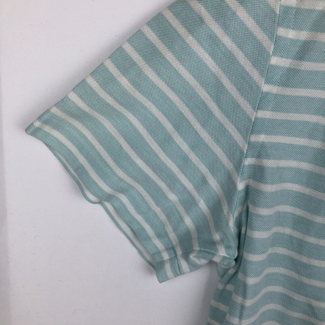 Ralph Lauren Knit Oxford Short-Sleeve Striped Button-Down Polo Shirt, Men's Size XL (approx.) cotton turquoise blue Vintage Second Hand