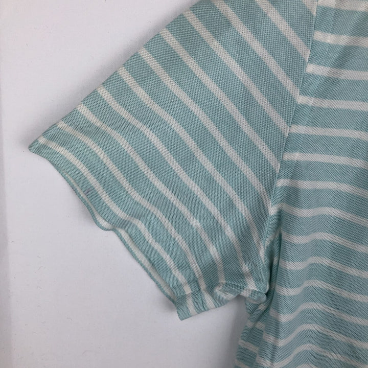 Ralph Lauren Knit Oxford Short-Sleeve Striped Button-Down Polo Shirt, Men's Size XL (approx.) cotton turquoise blue Vintage Second Hand