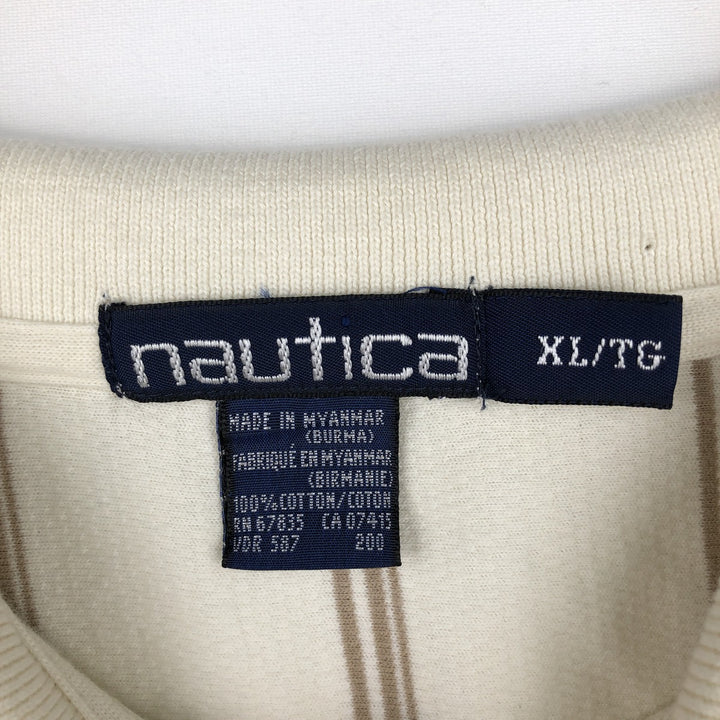 90'S Nautica Short-Sleeve Striped Polo Shirt, Men's Size XL (Equivalent), Vintage cotton unbleached Vintage Second Hand