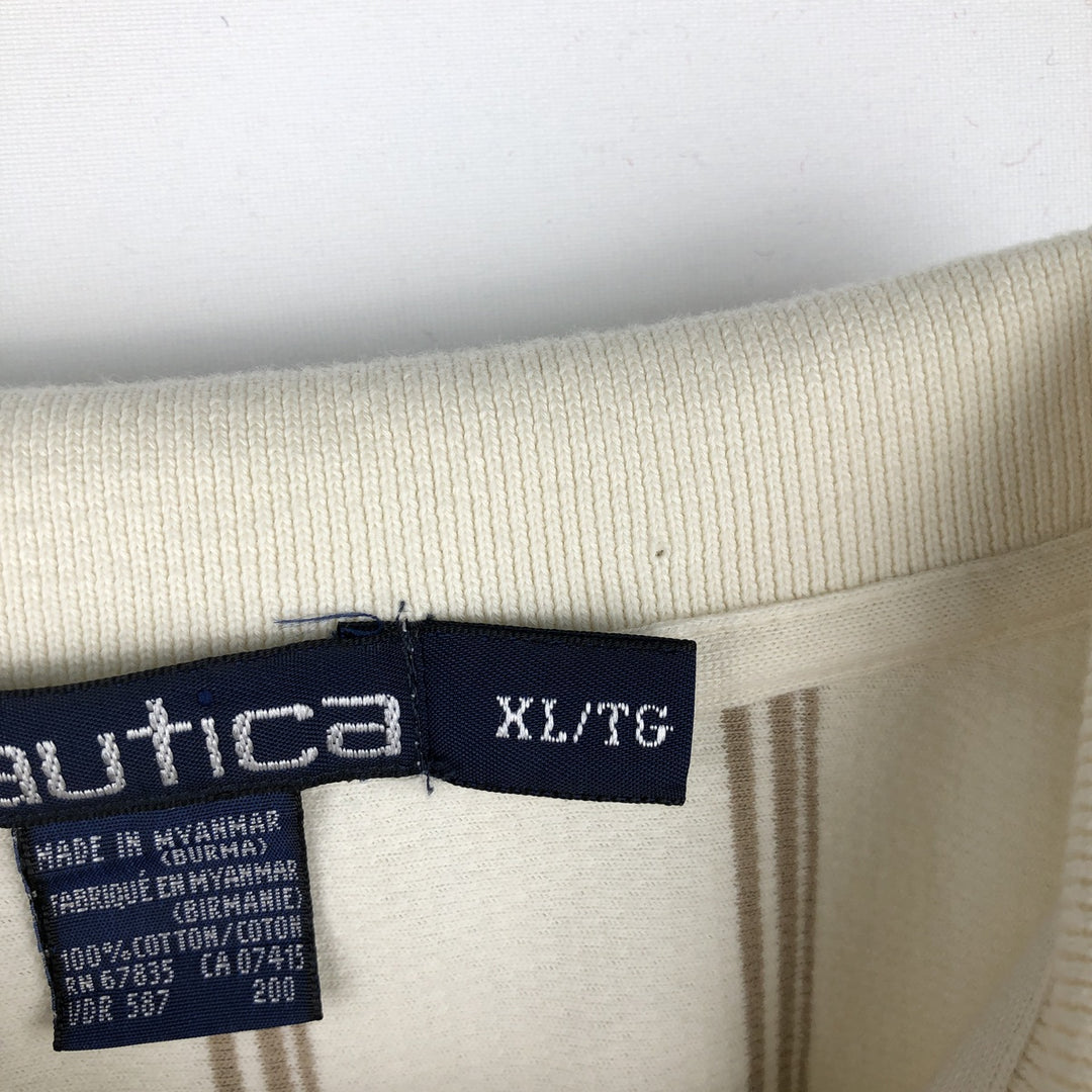 90'S Nautica Short-Sleeve Striped Polo Shirt, Men's Size XL (Equivalent), Vintage cotton unbleached Vintage Second Hand