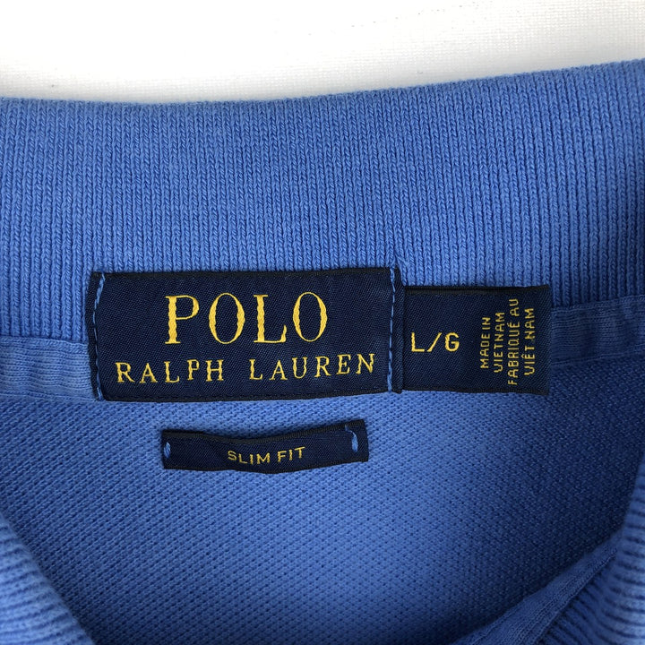 Ralph Lauren POLO RALPH LAUREN SLIM FIT short sleeve polo shirt, men's size L cotton Blue type light blue Vintage Second Hand