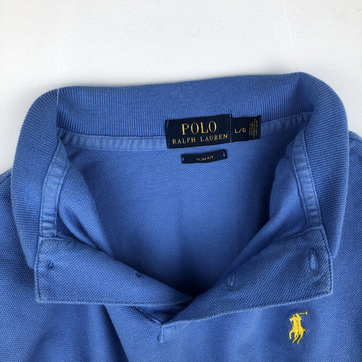 Ralph Lauren POLO RALPH LAUREN SLIM FIT short sleeve polo shirt, men's size L cotton Blue type light blue Vintage Second Hand