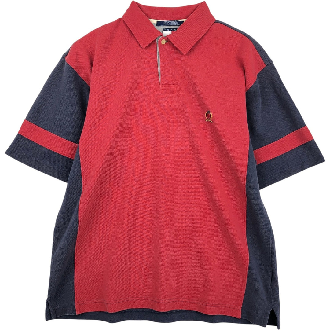 1990'S Tommy Hilfiger short-sleeved polo shirt, men's size M equivalent, vintage. cotton red type Vintage Second Hand