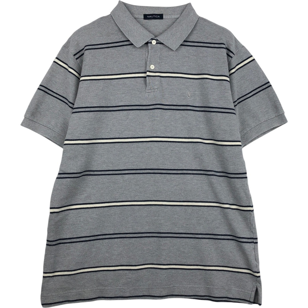 NAUTICA Short Sleeve Striped Polo Shirt Men's XL Size cotton gray type Vintage Second Hand