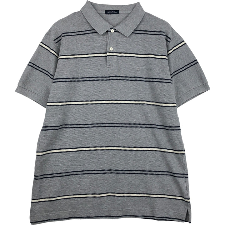 NAUTICA Short Sleeve Striped Polo Shirt Men's XL Size cotton gray type Vintage Second Hand