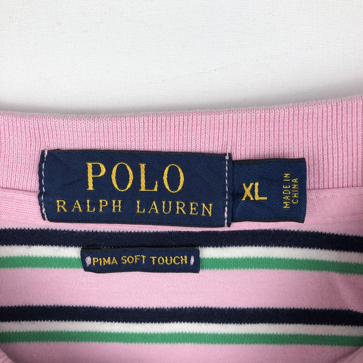 Ralph Lauren POLO RALPH LAUREN Multi-stripe Short-Sleeve Polo Shirt, Men's Size XL (approx.) cotton pink type Vintage Second Hand