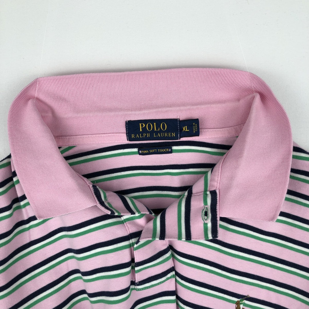 Ralph Lauren POLO RALPH LAUREN Multi-stripe Short-Sleeve Polo Shirt, Men's Size XL (approx.) cotton pink type Vintage Second Hand