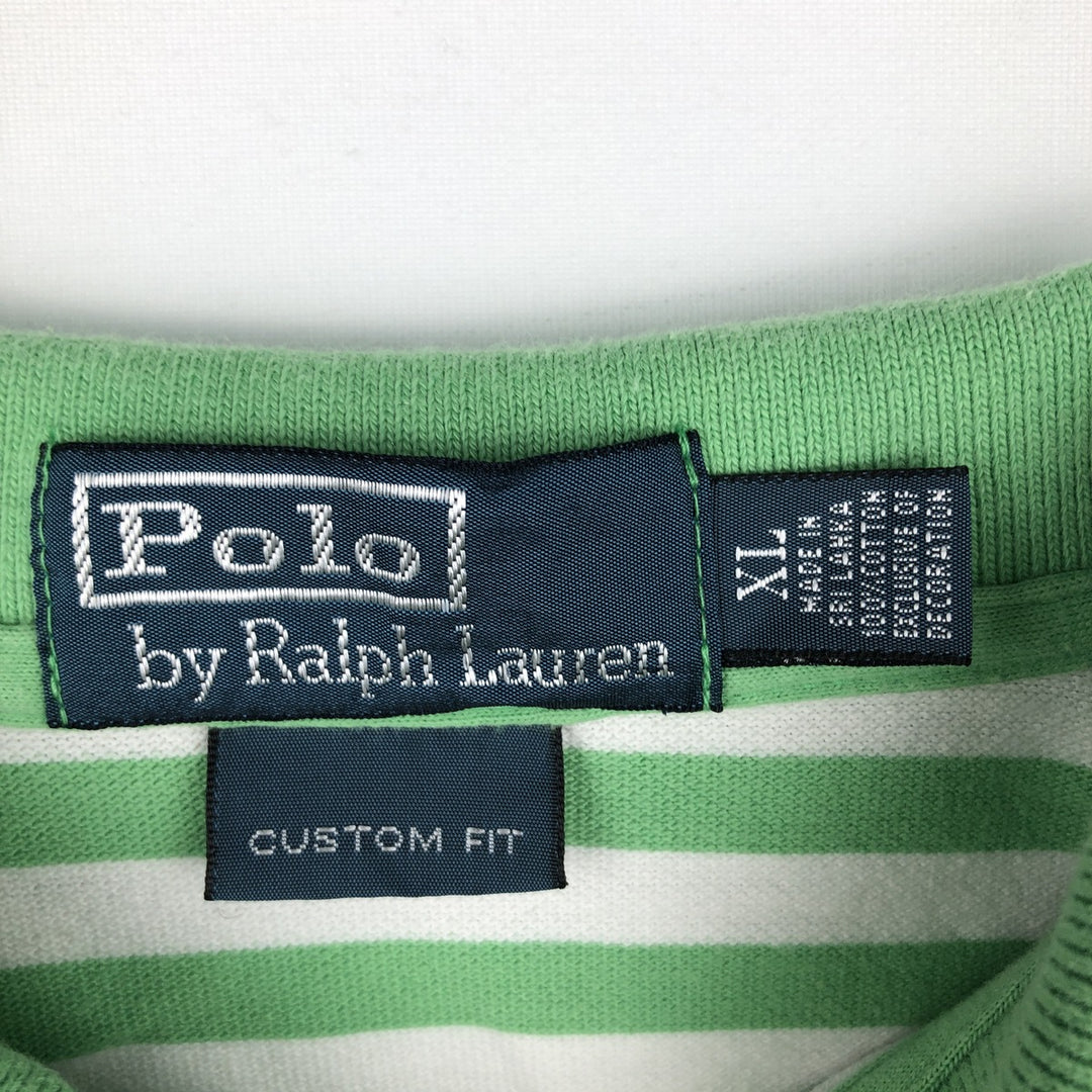Ralph Lauren POLO by Ralph Lauren CUSTOM FIT short sleeve striped polo shirt men's XL size cotton green type Vintage Second Hand