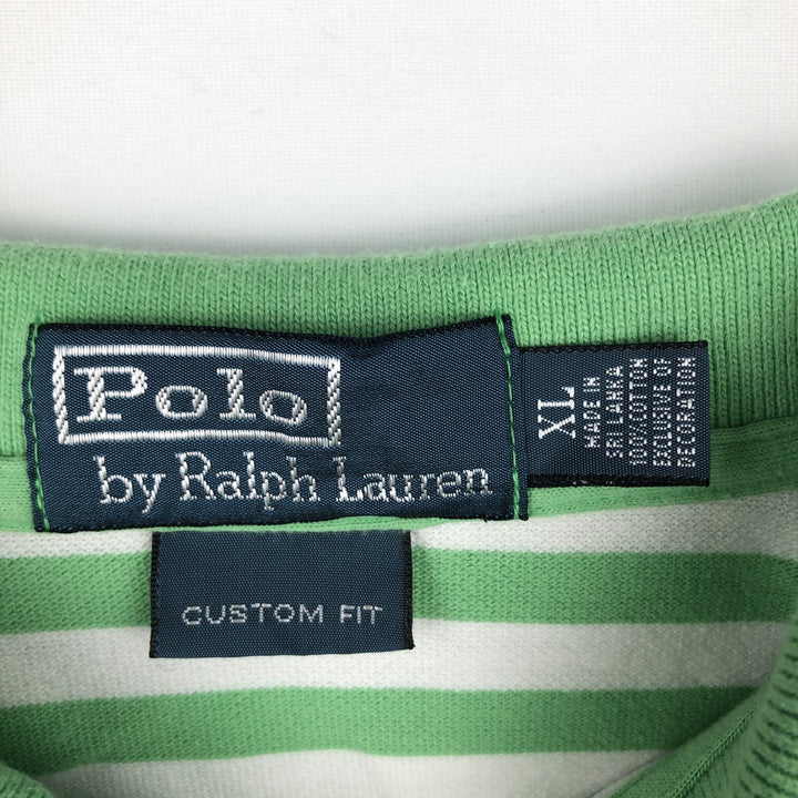 Ralph Lauren POLO by Ralph Lauren CUSTOM FIT short sleeve striped polo shirt men's XL size cotton green type Vintage Second Hand