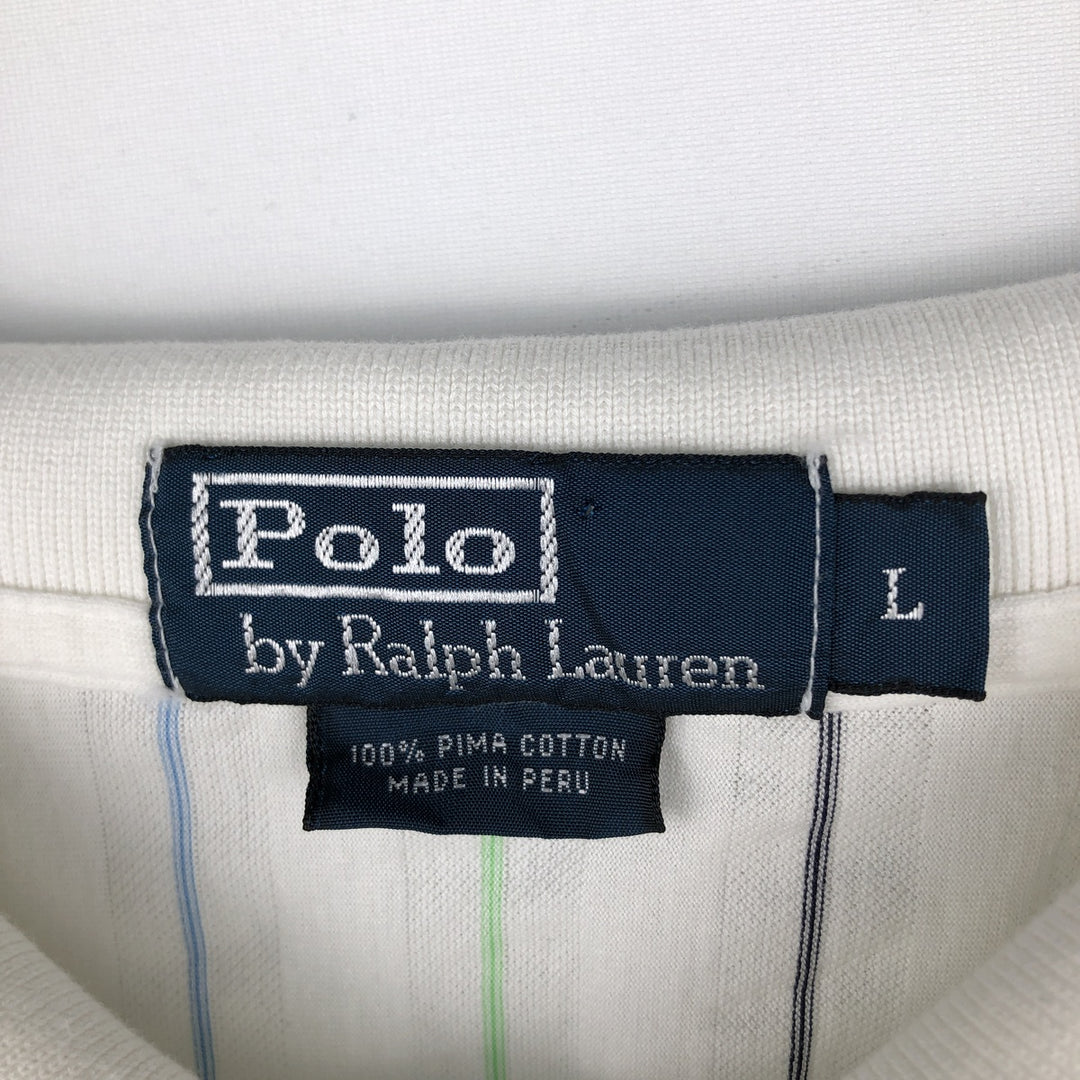 Ralph Lauren POLO by Ralph Lauren short sleeve striped polo shirt, men's size L Pima Cotton white type Vintage Second Hand