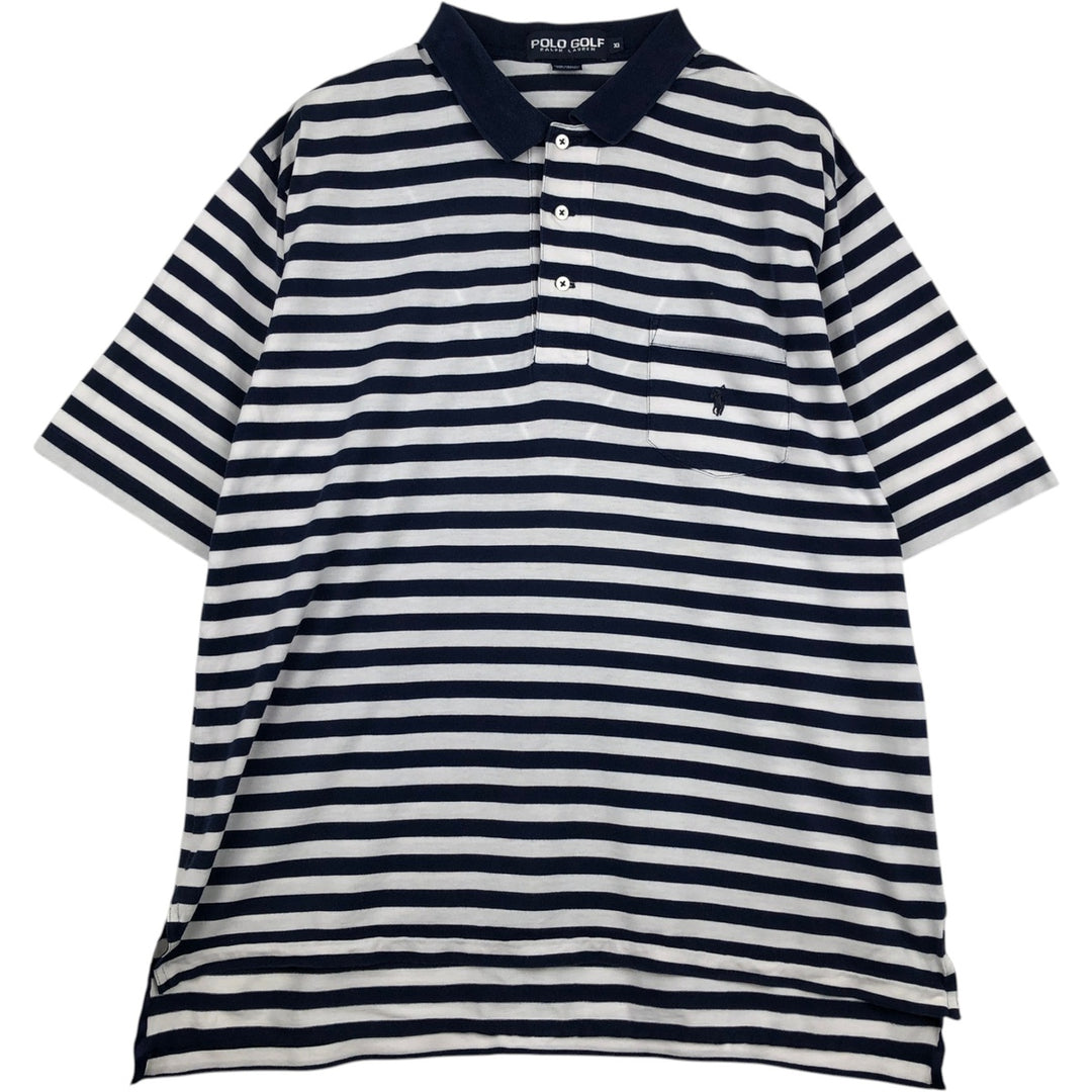 Ralph Lauren POLO GOLF Short Sleeve Striped Polo Shirt Men's XL cotton navy blue type Vintage Second Hand