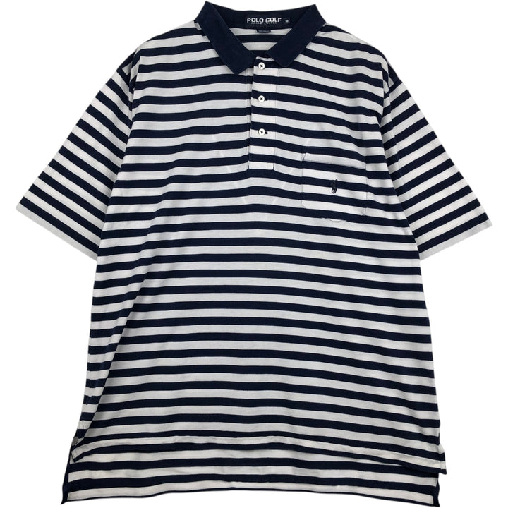Ralph Lauren POLO GOLF Short Sleeve Striped Polo Shirt Men's XL cotton navy blue type Vintage Second Hand