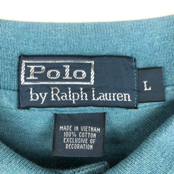 Ralph Lauren POLO by Ralph Lauren short sleeve polo shirt, men's size L cotton turquoise blue Vintage Second Hand