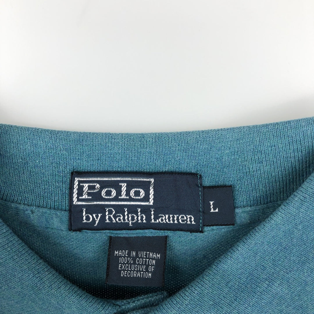 Ralph Lauren POLO by Ralph Lauren short sleeve polo shirt, men's size L cotton turquoise blue Vintage Second Hand