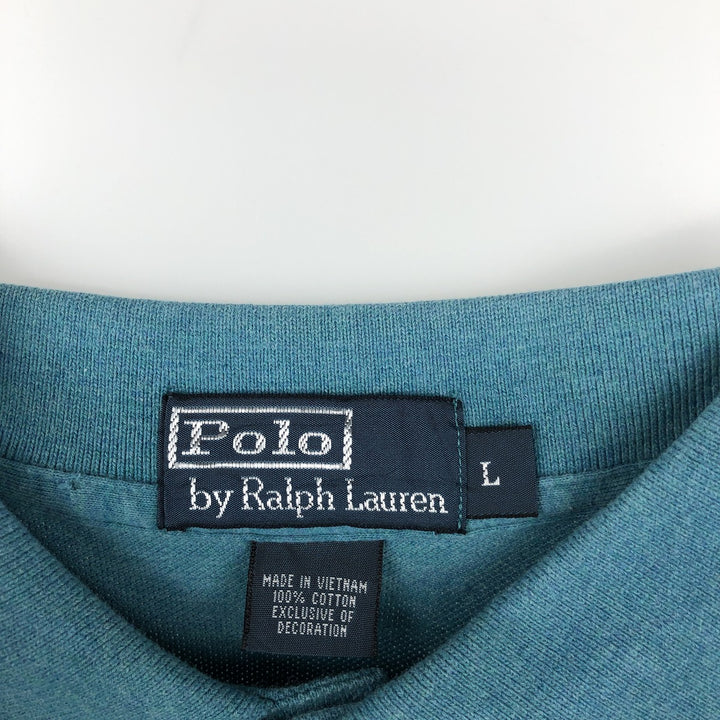 Ralph Lauren POLO by Ralph Lauren short sleeve polo shirt, men's size L cotton turquoise blue Vintage Second Hand