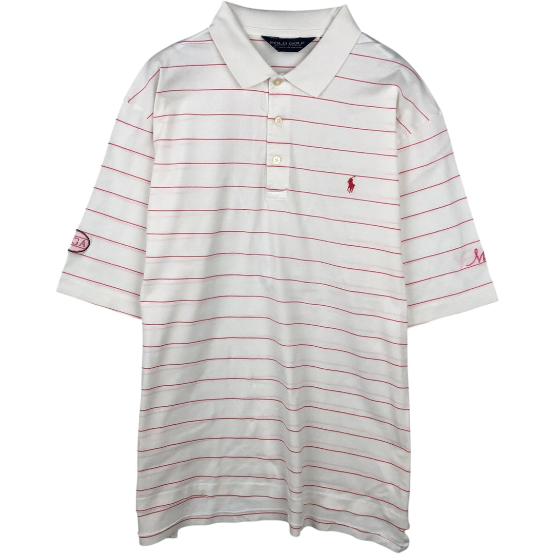 Ralph Lauren POLO GOLF striped short-sleeved polo shirt, men's size L (approx.) Pima Cotton white type Vintage Second Hand