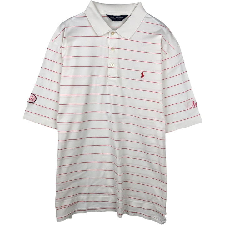 Ralph Lauren POLO GOLF striped short-sleeved polo shirt, men's size L (approx.) Pima Cotton white type Vintage Second Hand