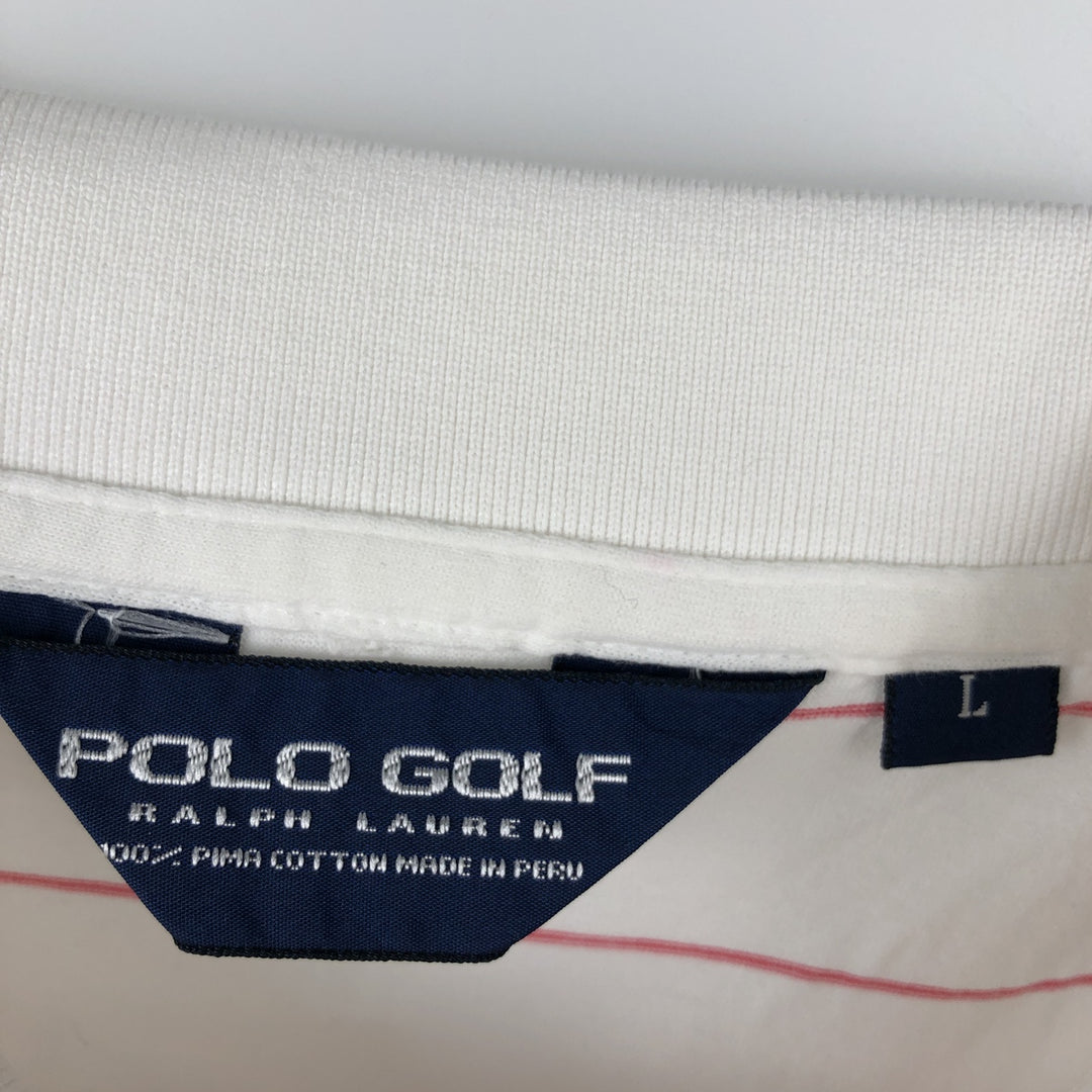 Ralph Lauren POLO GOLF striped short-sleeved polo shirt, men's size L (approx.) Pima Cotton white type Vintage Second Hand