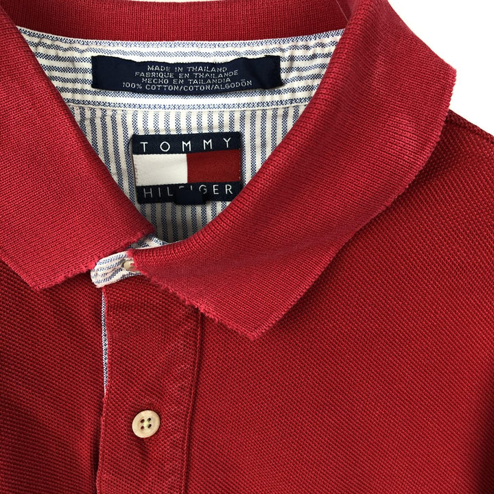 1990'S Tommy Hilfiger short-sleeved polo shirt, men's size M equivalent, vintage. cotton red type Vintage Second Hand