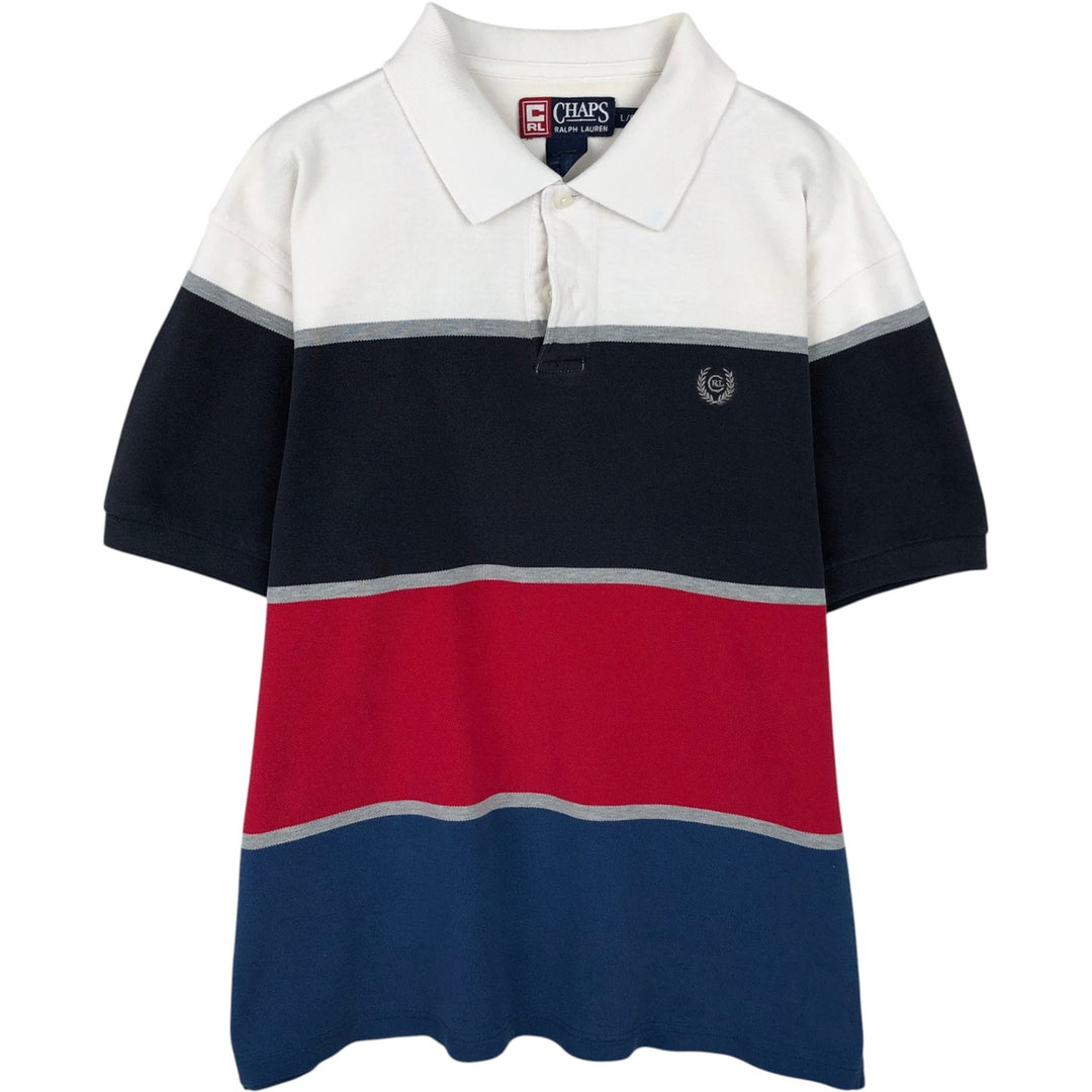 Ralph Lauren CHAPS Multi-stripe Short-Sleeve Polo Shirt, Men's Size L (approx.) cotton white type Vintage Second Hand