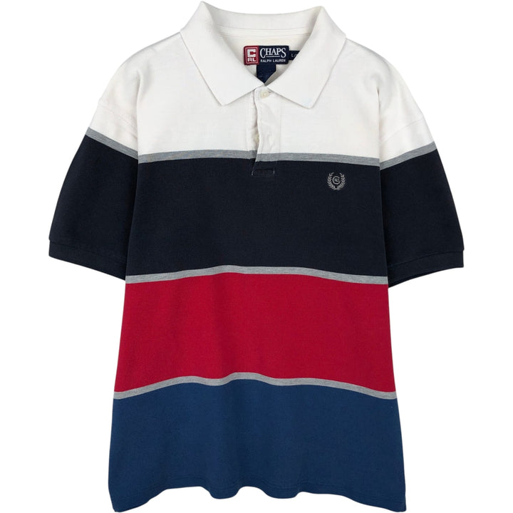 Ralph Lauren CHAPS Multi-stripe Short-Sleeve Polo Shirt, Men's Size L (approx.) cotton white type Vintage Second Hand