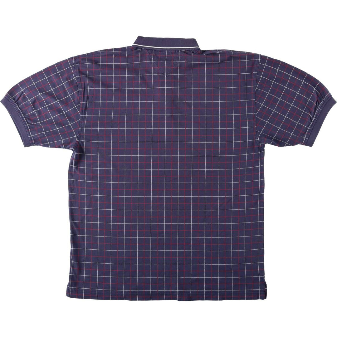 1990'S Tommy Hilfiger Short-Sleeve Check Polo Shirt, Men's Size L (approx.), Vintage cotton navy blue type Vintage Second Hand