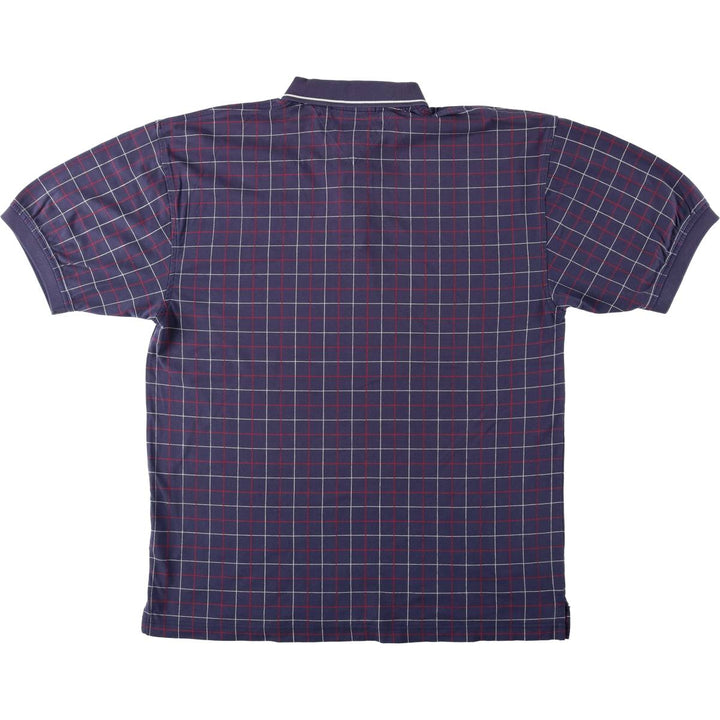 1990'S Tommy Hilfiger Short-Sleeve Check Polo Shirt, Men's Size L (approx.), Vintage cotton navy blue type Vintage Second Hand