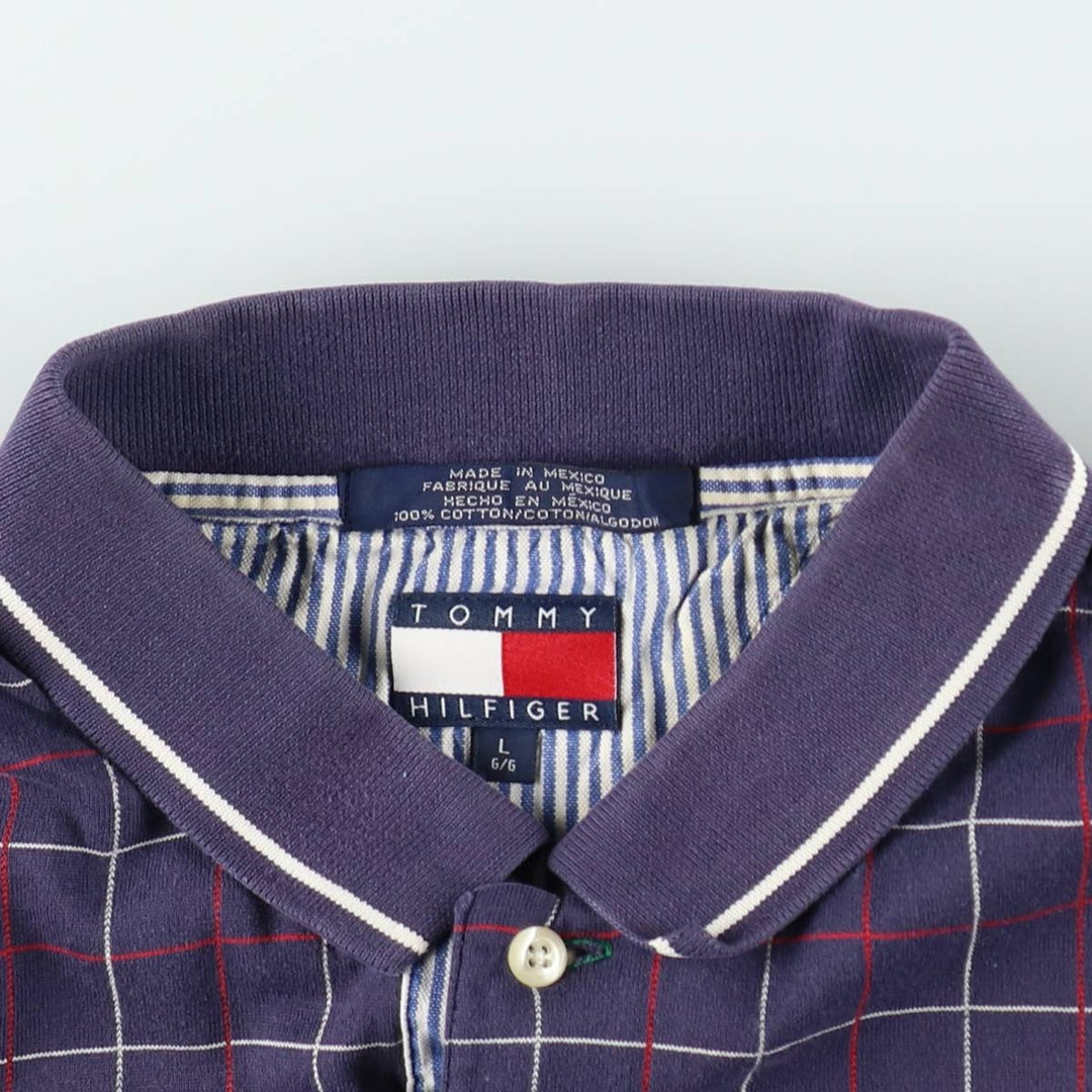 1990'S Tommy Hilfiger Short-Sleeve Check Polo Shirt, Men's Size L (approx.), Vintage cotton navy blue type Vintage Second Hand