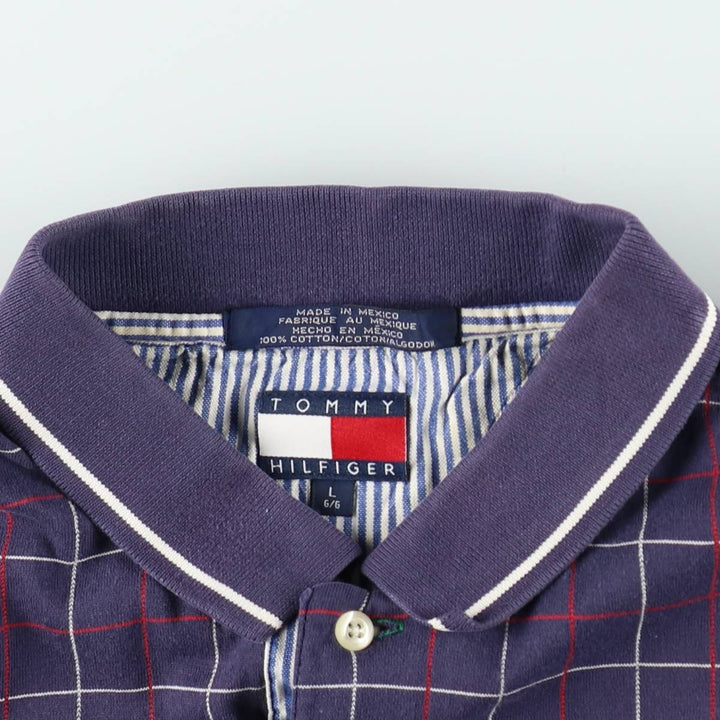 1990'S Tommy Hilfiger Short-Sleeve Check Polo Shirt, Men's Size L (approx.), Vintage cotton navy blue type Vintage Second Hand