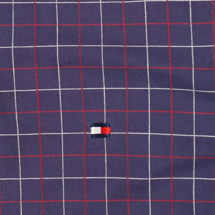 1990'S Tommy Hilfiger Short-Sleeve Check Polo Shirt, Men's Size L (approx.), Vintage cotton navy blue type Vintage Second Hand