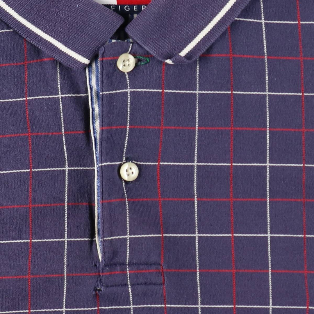 1990'S Tommy Hilfiger Short-Sleeve Check Polo Shirt, Men's Size L (approx.), Vintage cotton navy blue type Vintage Second Hand