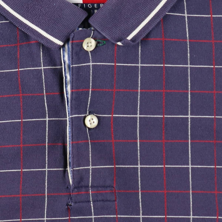 1990'S Tommy Hilfiger Short-Sleeve Check Polo Shirt, Men's Size L (approx.), Vintage cotton navy blue type Vintage Second Hand