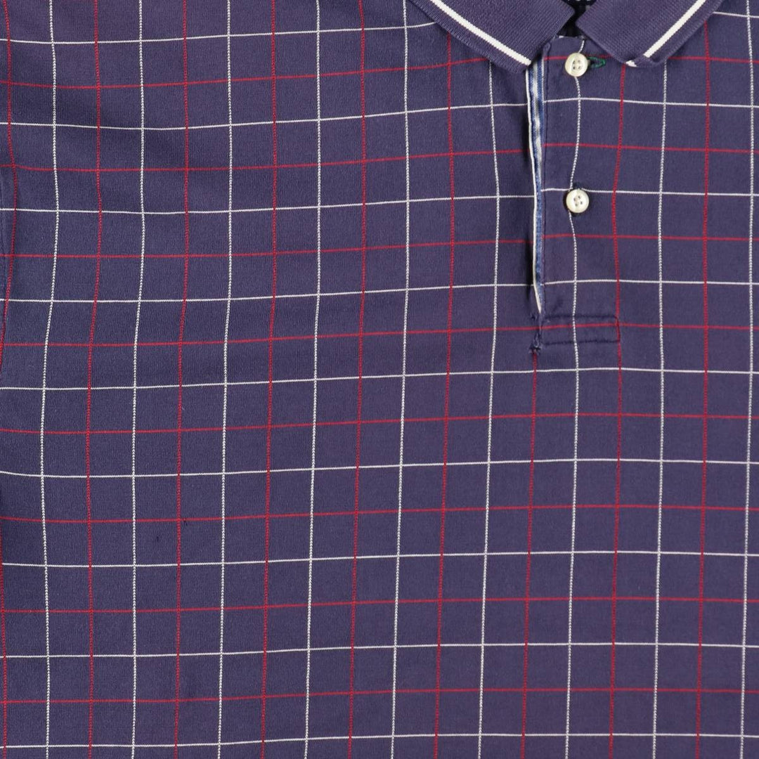 1990'S Tommy Hilfiger Short-Sleeve Check Polo Shirt, Men's Size L (approx.), Vintage cotton navy blue type Vintage Second Hand